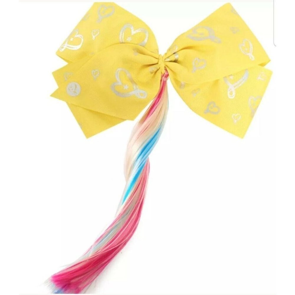 Jojo Bodacious Large Yellow Bow Rainbow Faux Hair Glam Colorful Festival Disco - Picture 15 of 16